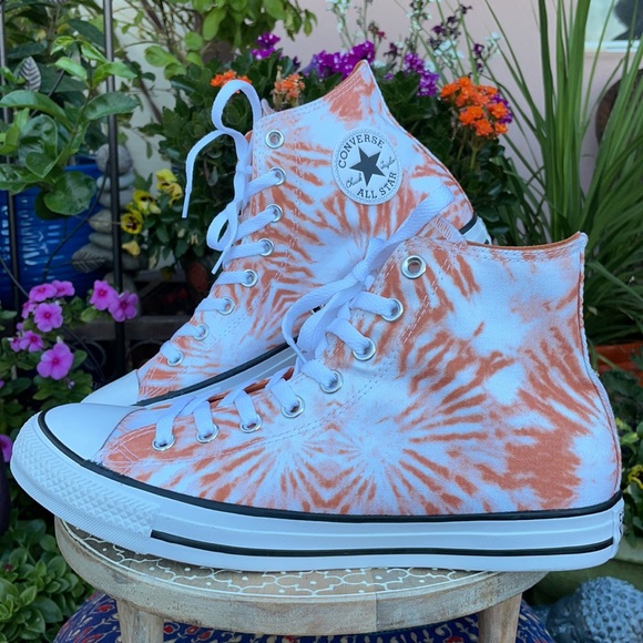 New Orange Sunburst Tie Dye Converse Hi Tops Sz 11 - Picture 10 of 15